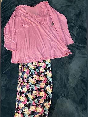 NWT Dynabelly Maternity & Nursing Pajamas Set Long Sleeve Floral Pants